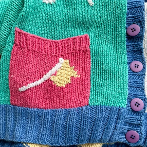 ROBERT SCOTT LTD Hand Knit Ramie Blend Colorblock V-Neck Tropical Golf Cardigan - Picture 8 of 14